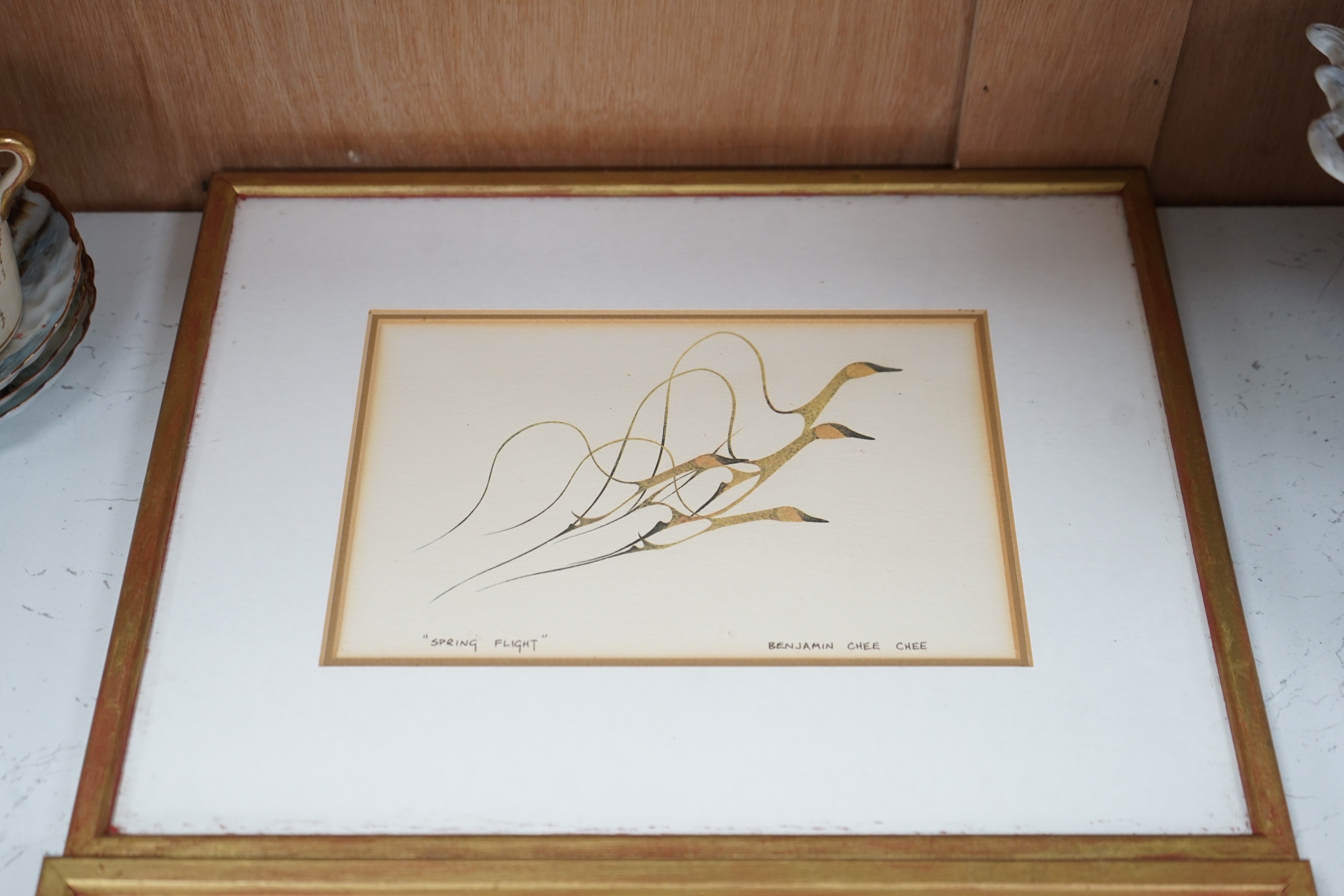 Benjamin Chee Chee (Canadian, 1944-1996), set of four prints, Studies of birds, 14 x 22cm